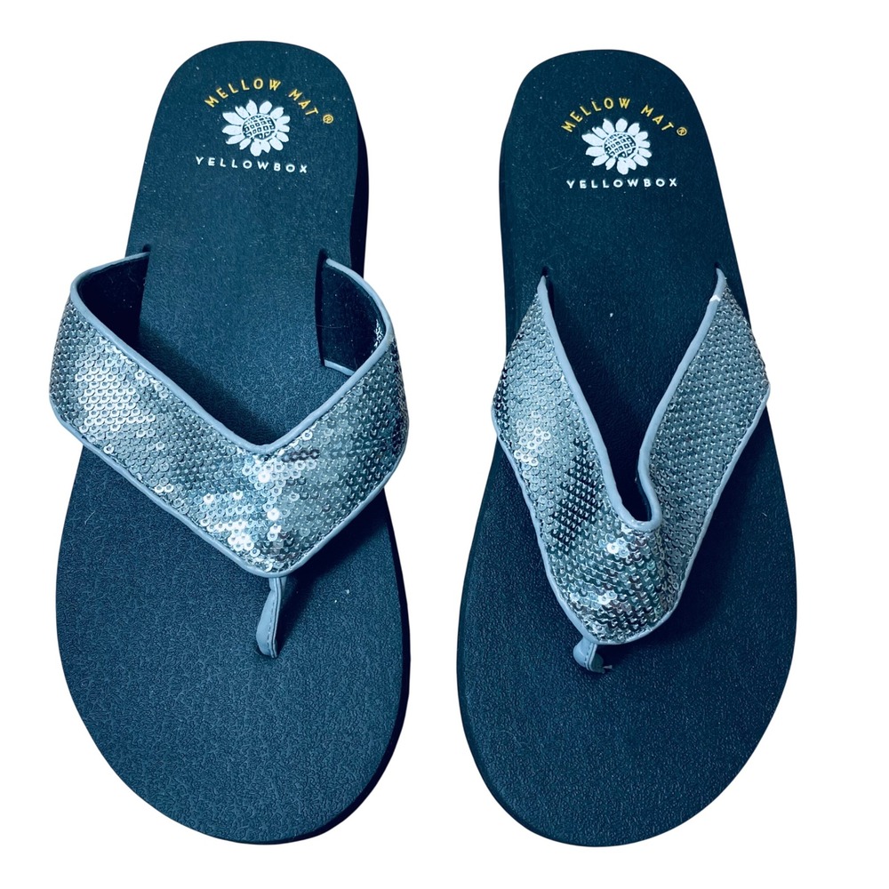 Yellow Box Alexi Silver Sequin Mellow Mat Flip Flop Sandals Womens 9